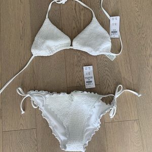 Hollister white smocked triangle bikini TOP